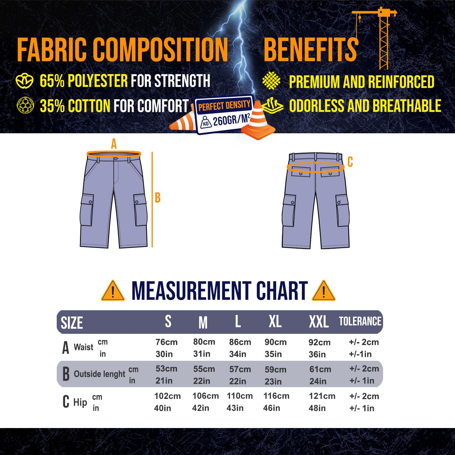 Short de Travail Homme avec Poches | Vêtements Respirants Confortables | Pantalon Court Cargo d'été pour Chantier Peintres Randonnée Sécurité