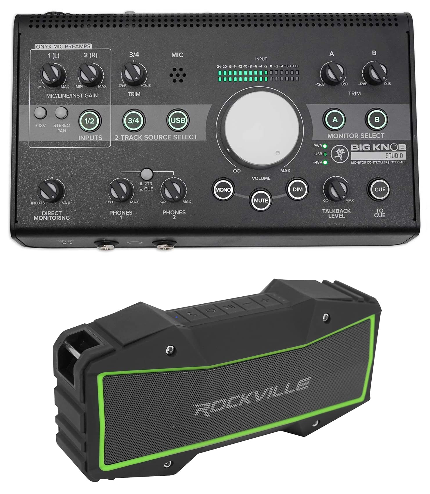 Audiosavings Bundle: Mackie Big Knob Studio 3x2 Studio Monitor Controller 96kHz USB I/O Bundle with Rockville RHB70 Home Theater Compact Powered Speaker System (2 Items)