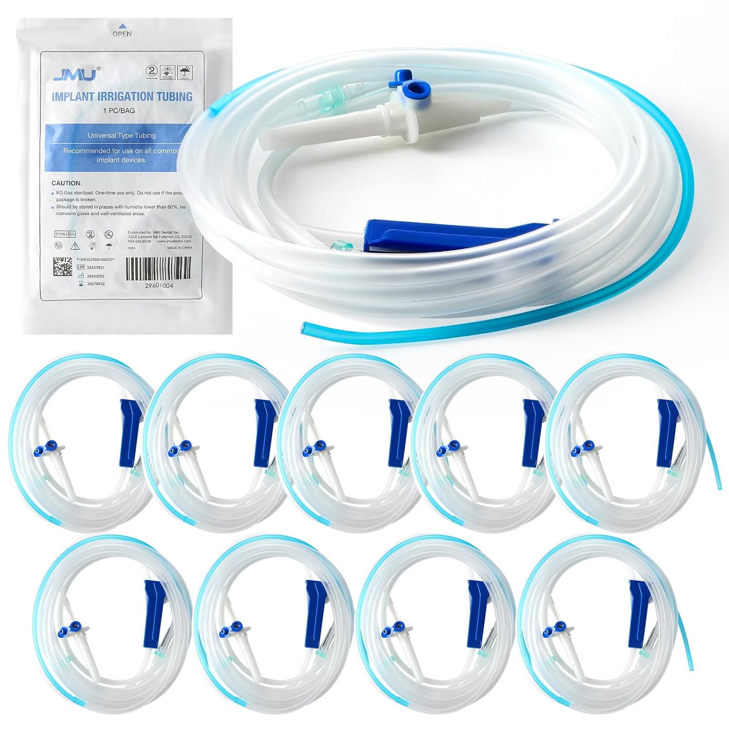 JMU 10 PCS Disposable Dental Implant Irrigation Tubing, Universal Type Tubing, EO Gas Sterilized, Individually Packed