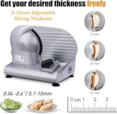 Miniatura 4 de CUSIMAX - Cortador eléctrico de carne con dos cuchillas extraíbles de acero inoxidable de 7.5 pies y empujador, cortador de pan de frutas y