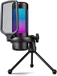 TONOR Jeu USB Jeu de microphones pour PC, RGB Mic de condenseur avec bras de boom Mute rapide, filtre à pop, montage de choc, contrôle de gain pour la diffusion en continu de podcasting YouTube TC310+