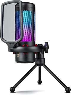 TONOR Gaming Microphone Set, USB Condenser Mic for PC with Stand, Controllable RGB, Quick Mute, Volume Control, for Twitch Streaming, Discord Chatting, 200 cm/78inch Cable, Desktop Stand TC310