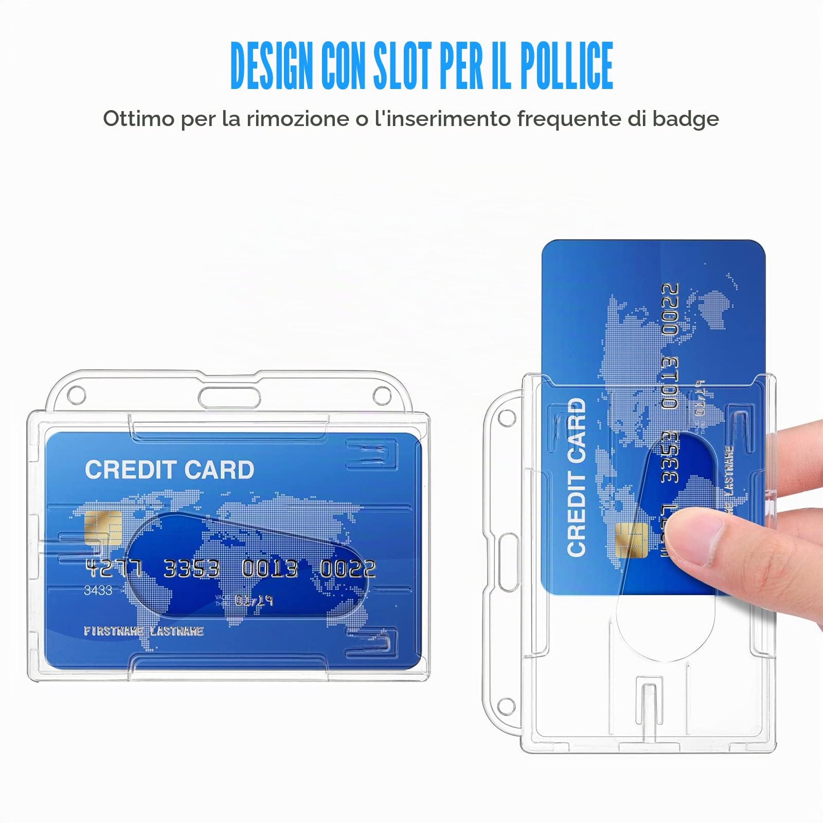 Vicloon Porta Badge 2Pcs Plastica Rigida Trasparente Porta Carte di Credito con Slot per Pollice