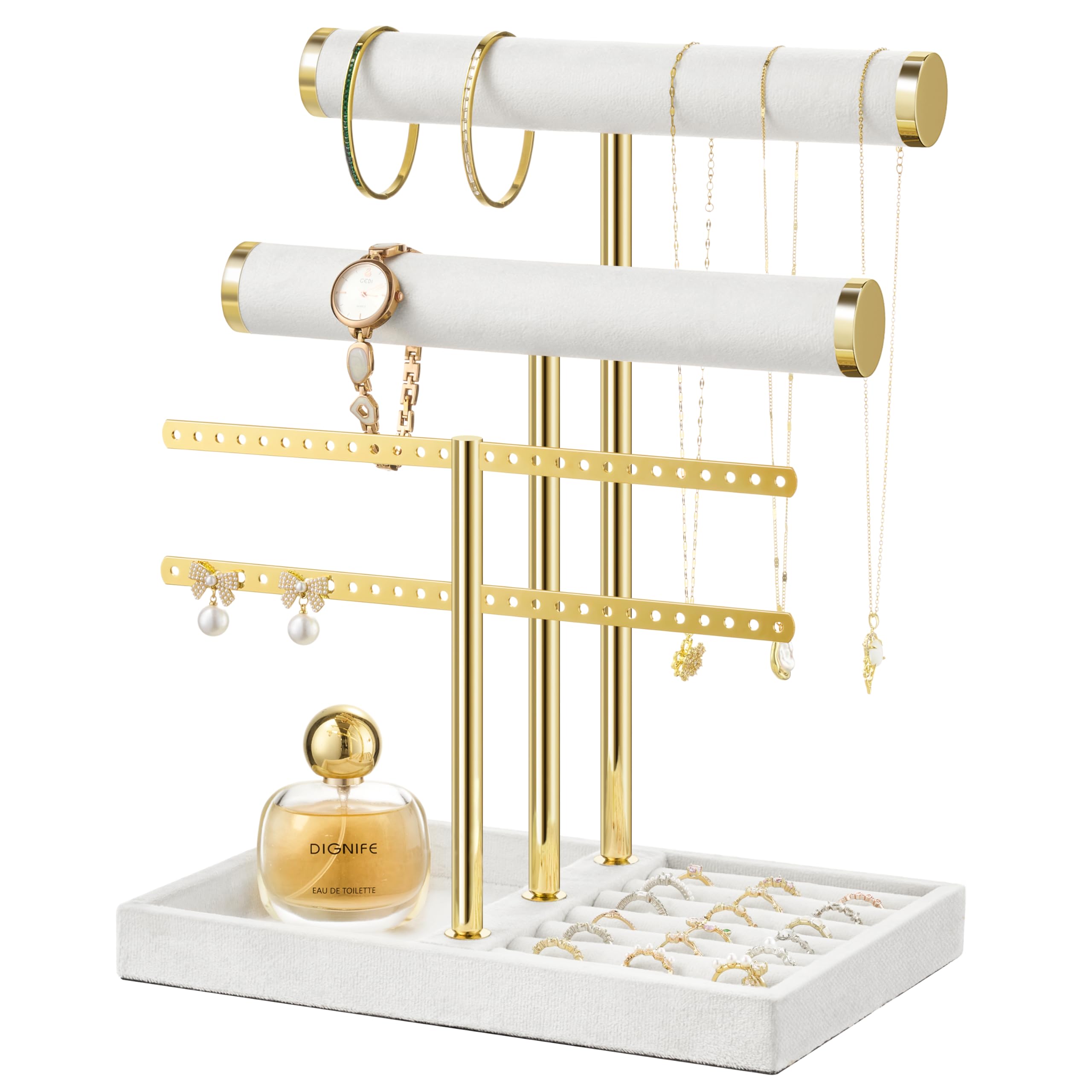 Jewelry Organizer Stand for Necklaces, Bracelets, Earrings, Rings, White