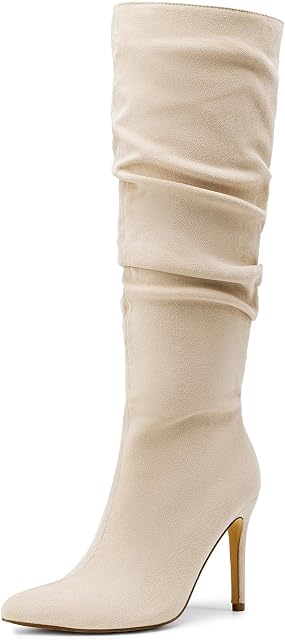 DREAM PAIRS Bottes hautes de genou pour les femmes, pointue sexy orteil Stiletto talon haut Slouchy Suede Bottes grandes