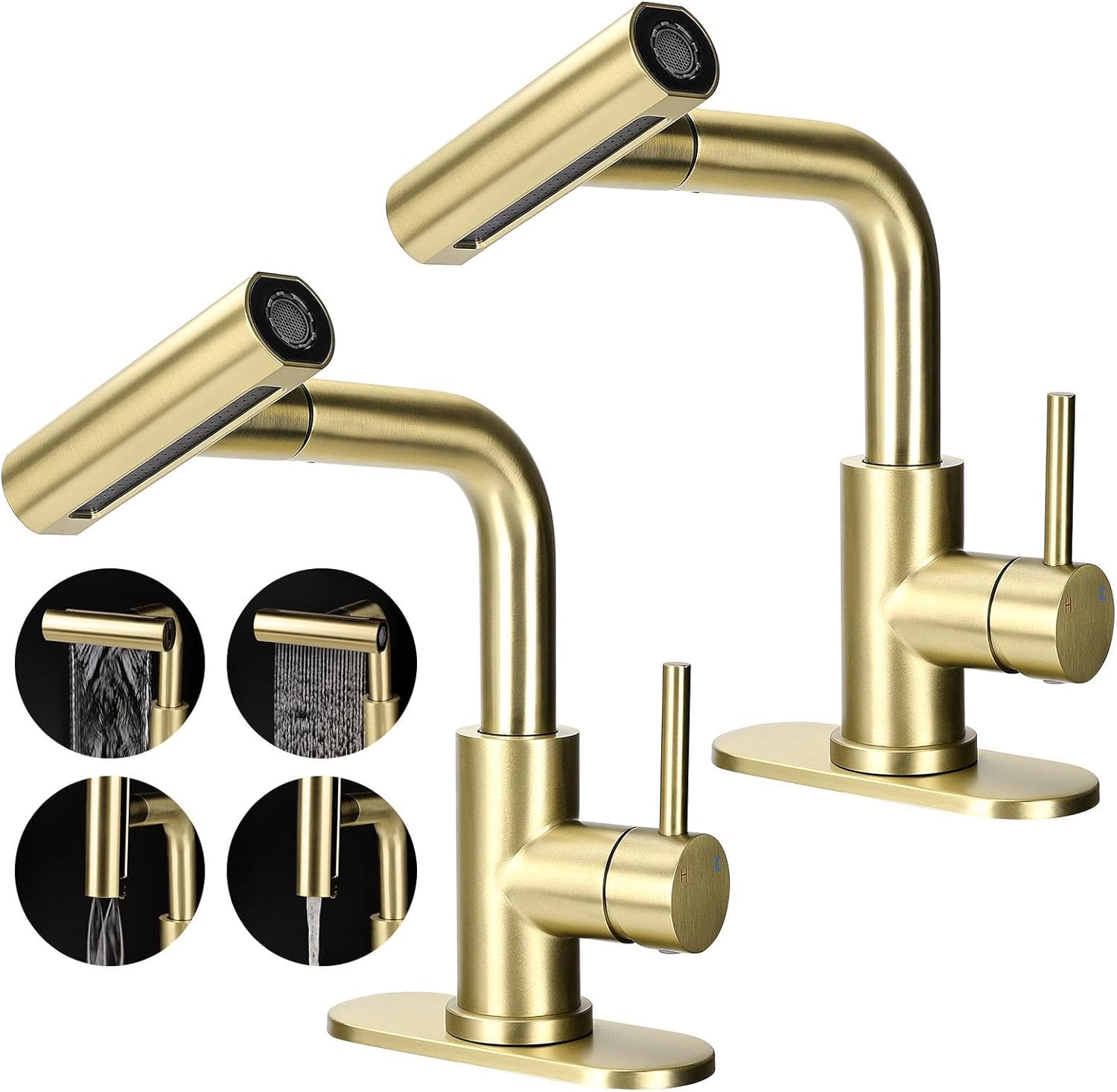 Bietor Bathroom Sink Faucet with Pull Down Sprayer, 4 Mode Gold ...