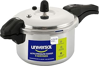 Universal (4.75 Quart / 4.5 Liter) Ultra Pressure Cooker, Pressure Pot with 6 Safety Systems, Aluminum Pressure Cooker for 5 Servings, Even Heat Distribution, Diameter 9.4 inches, Height 8 inches