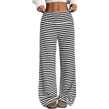 ZAFUL Women's Striped Pants Fold Waist Wide Leg Pants Lounge Pajama Pants