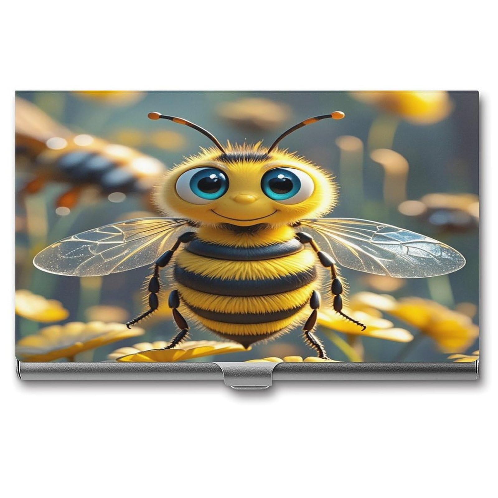 FekiLoot Bee Business Card Holder Aluminum Alloy Business Card Case Convenient to Carry Business Card Dispenser for Men Women