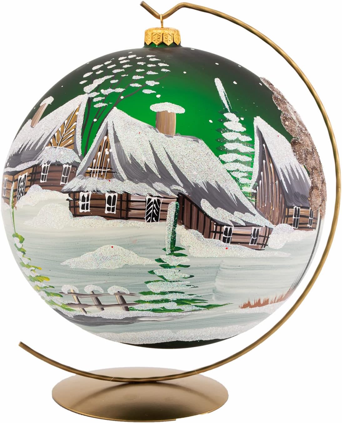 Green Chapel Christmas Ornament with Stand Polish Blown Glass Ball Extra Large Bauble 8 inch/200mm Hand Painted Everlasting Faith Ornament