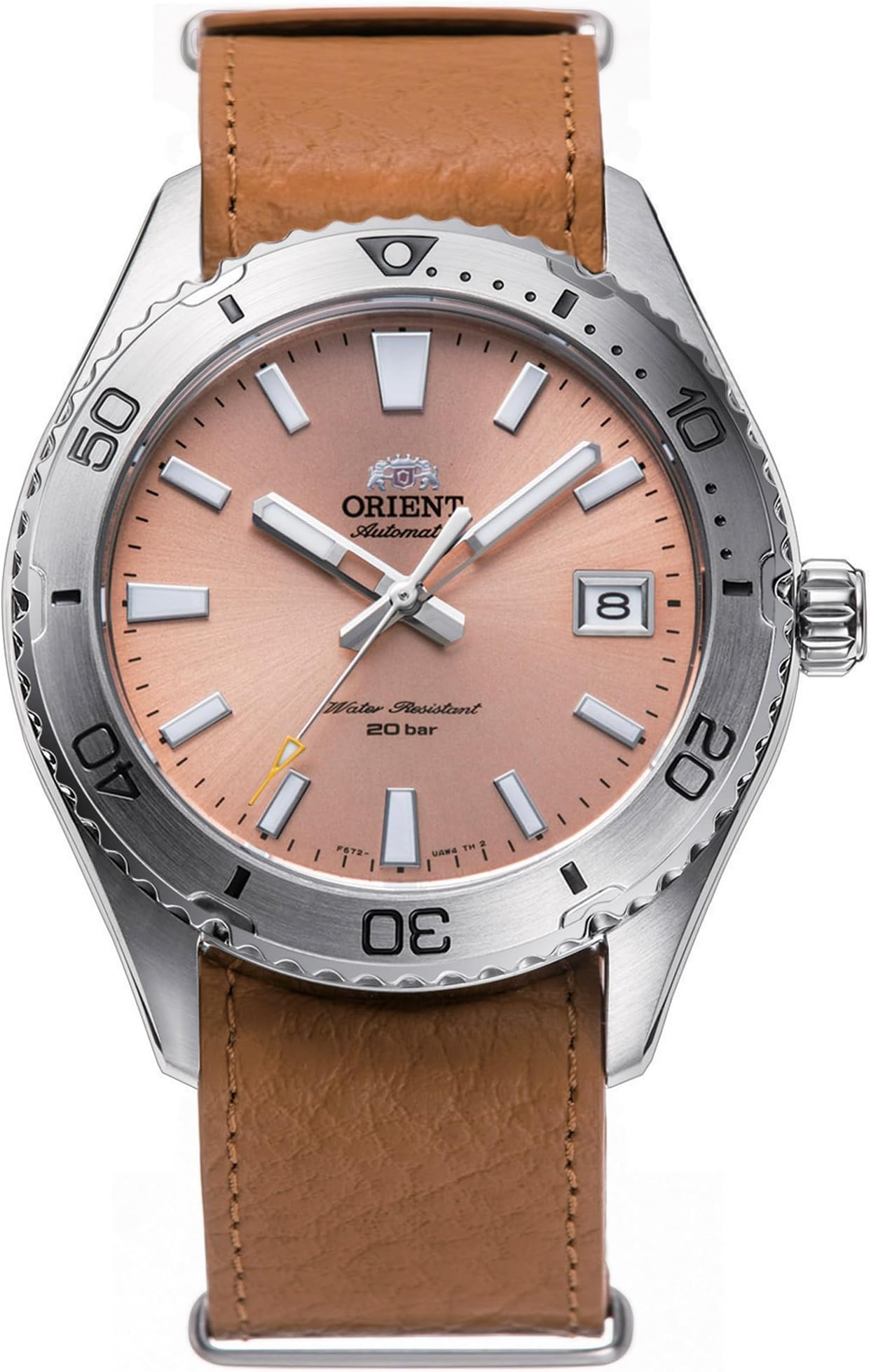 ORIENT Made in Japan Automatic Winding/Reverse Winding 40mm Diver Style Watch with Sapphire Crystal, apricot