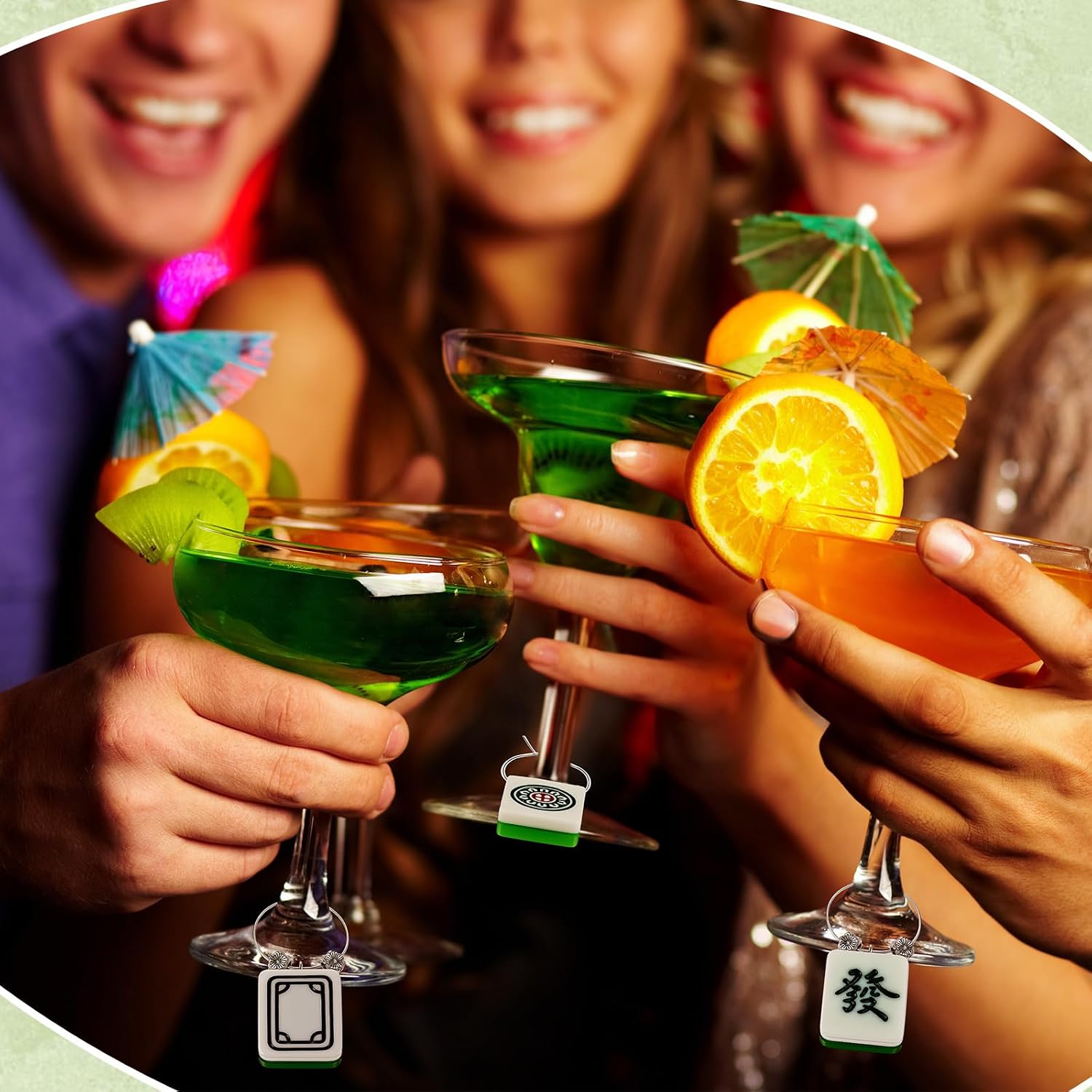 Geelin Mahjong Wine Charms, Drink Markers for Stem Glasses