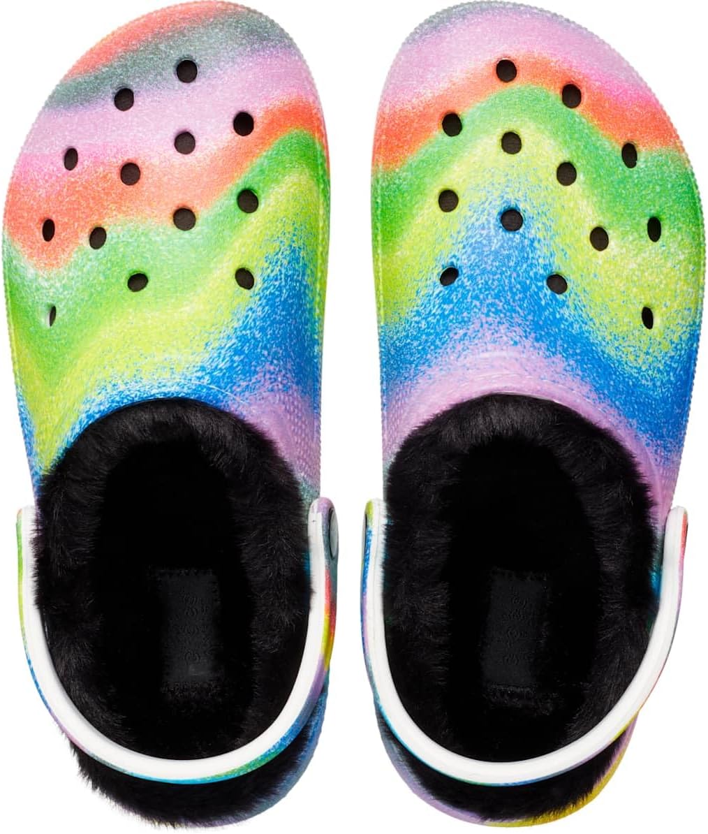 Crocs Unisex Men's and Women's Classic Tie Dye Lined Clog | Fuzzy Slippers, White/Multi, 12 Men/14 Women