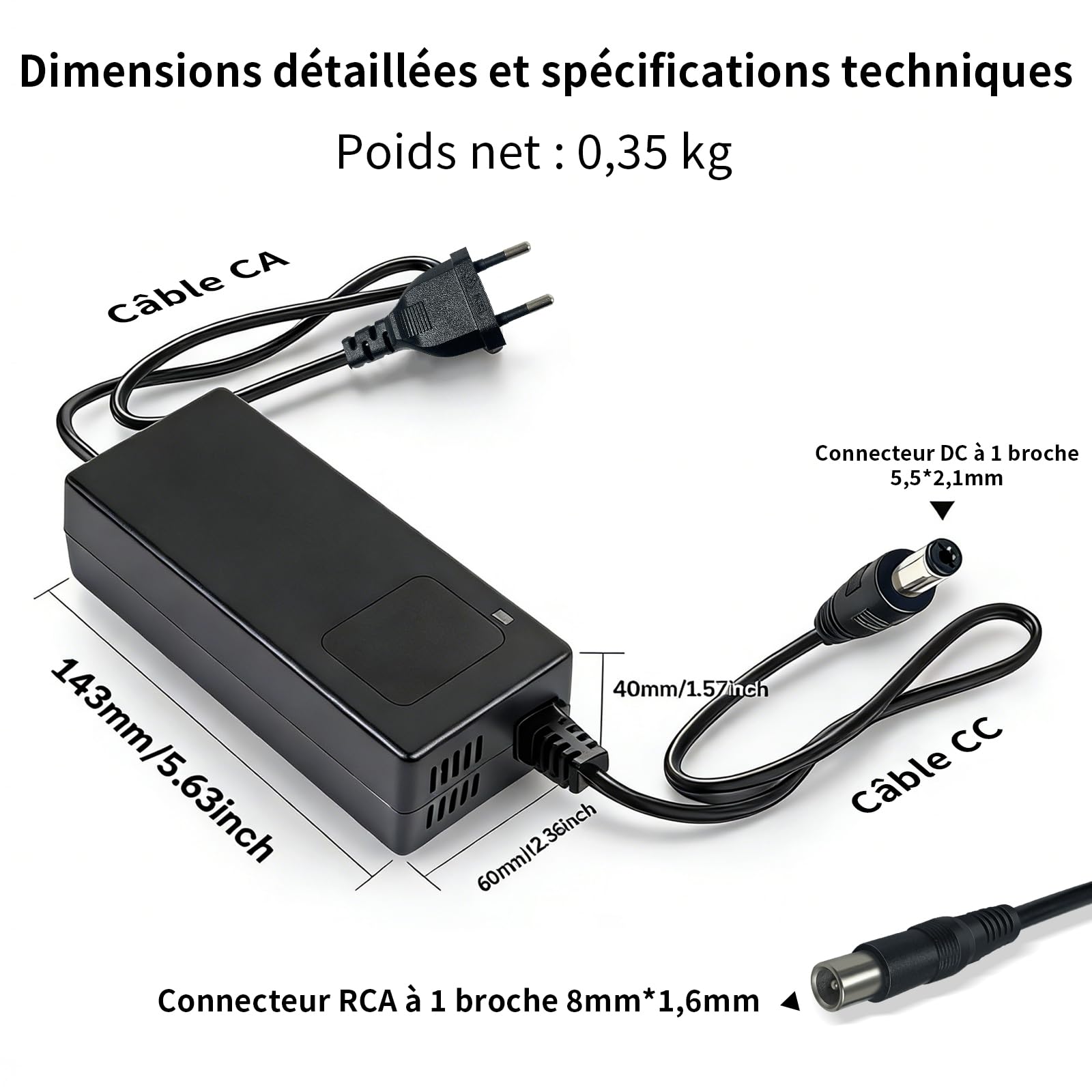 Cargador de 58,8 V 2 A para batería de iones de litio 52 V - Cargador de bicicleta eléctrica y patinete con pantalla LED