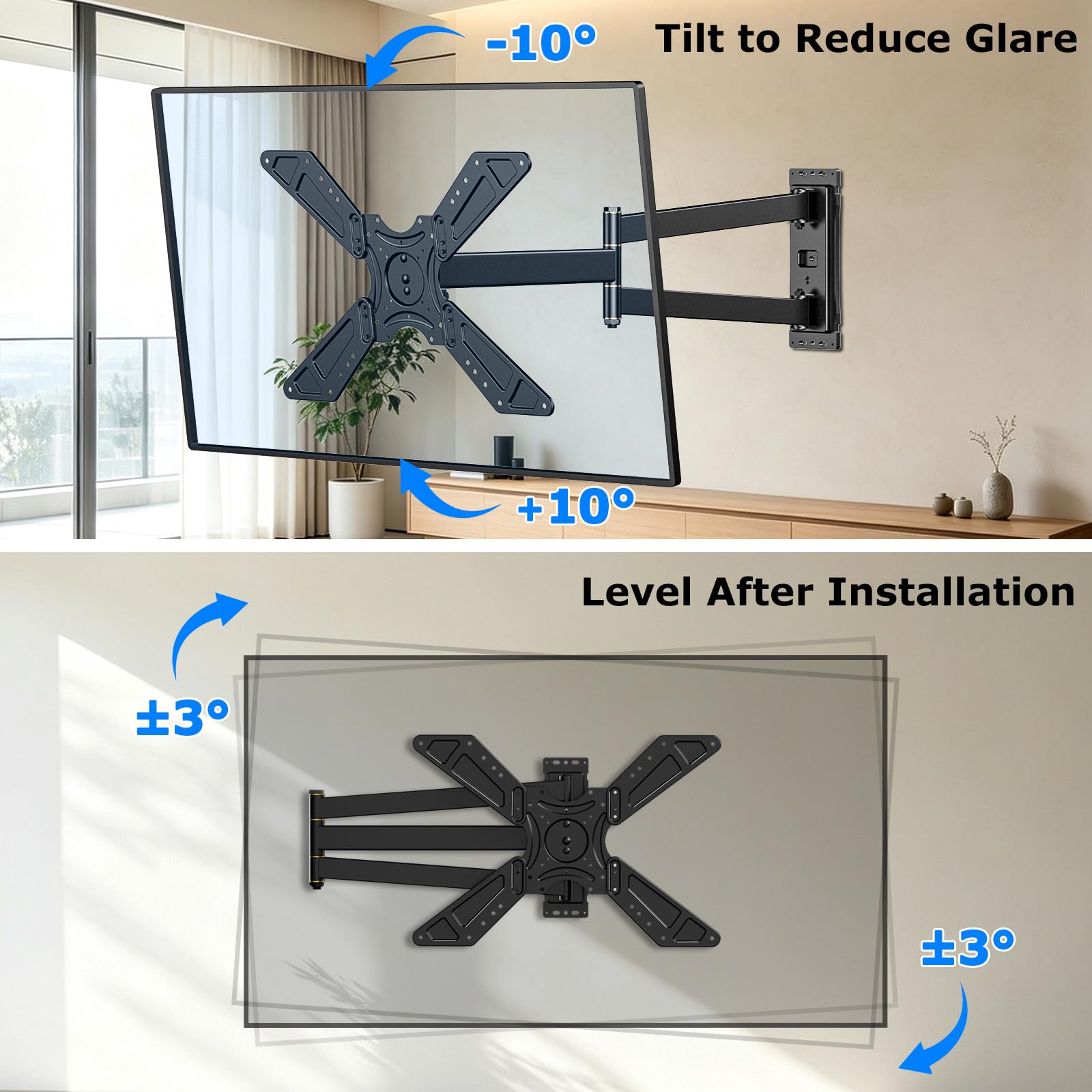 Soporte de Pared Articulado para TV de 32 a 75 Pulgadas, hasta 60 kg | Rotatorio 90°, Brazo Extensible de 838 mm, Soporte TV Pared con Inclinable y Giratorio, Montaje en Esquina, VESA 600x400 mm