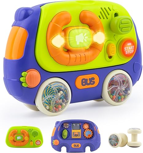 Miniatura 1 de Ayyomo Juguetes Montessori 3 en 1, autobús musical iluminado para bebés de 1 a 3 años, tabla de viaje por carretera para asiento de automóvil,