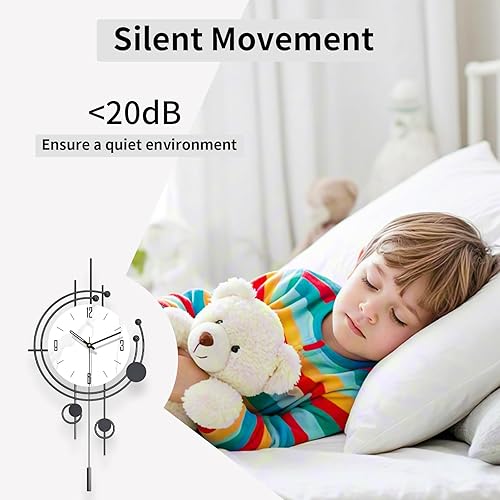 Miniatura 5 de Reloj de pared moderno para decoración de sala de estar, gran reloj de pared decorativo de metal con péndulo de 14 pulgadas, grande, negro,