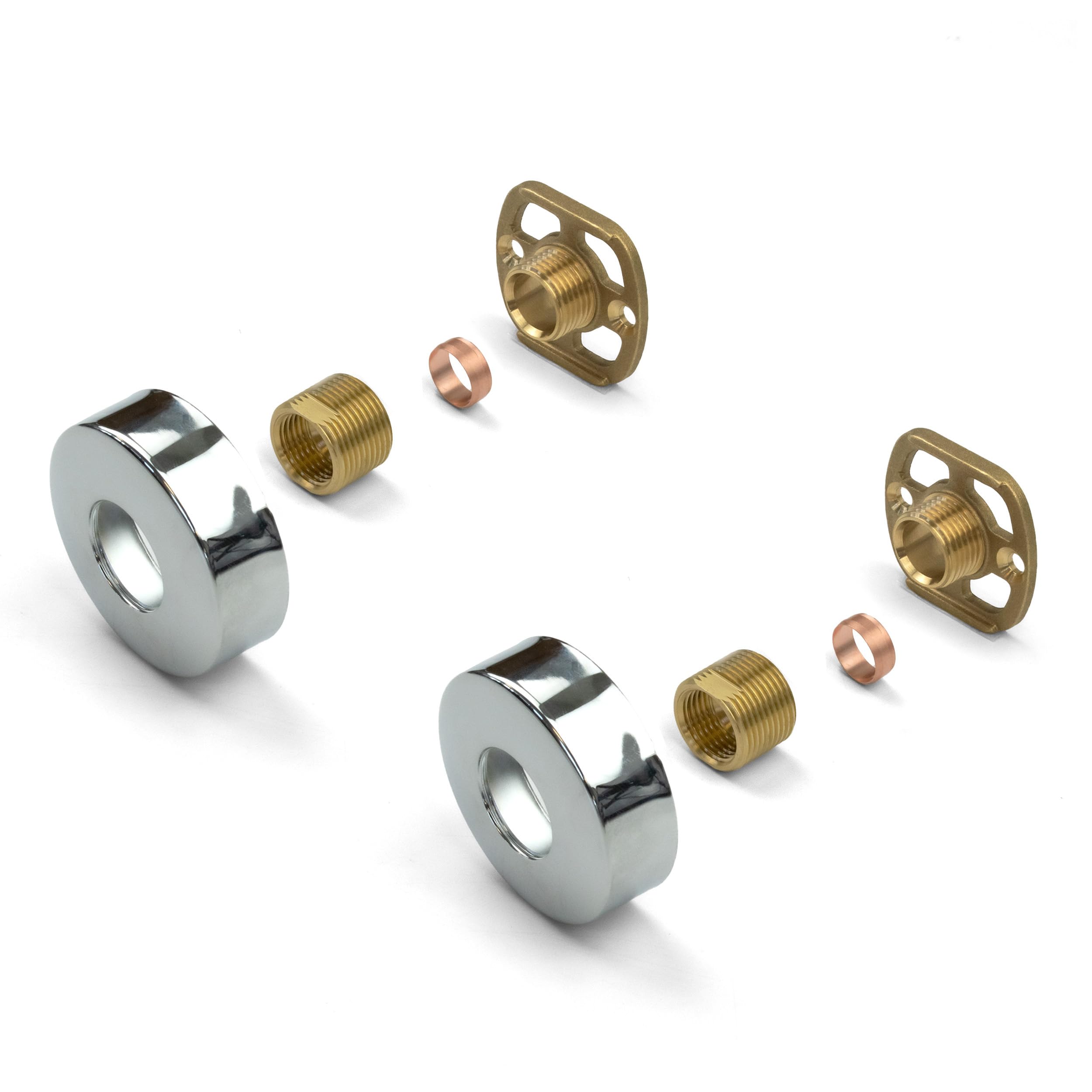 Xcel Home Chrome Round Shower Fixing Kit Plates (Pair) with 3/4 Connections - Brass, Wall Mounted for Exposed Shower Valves