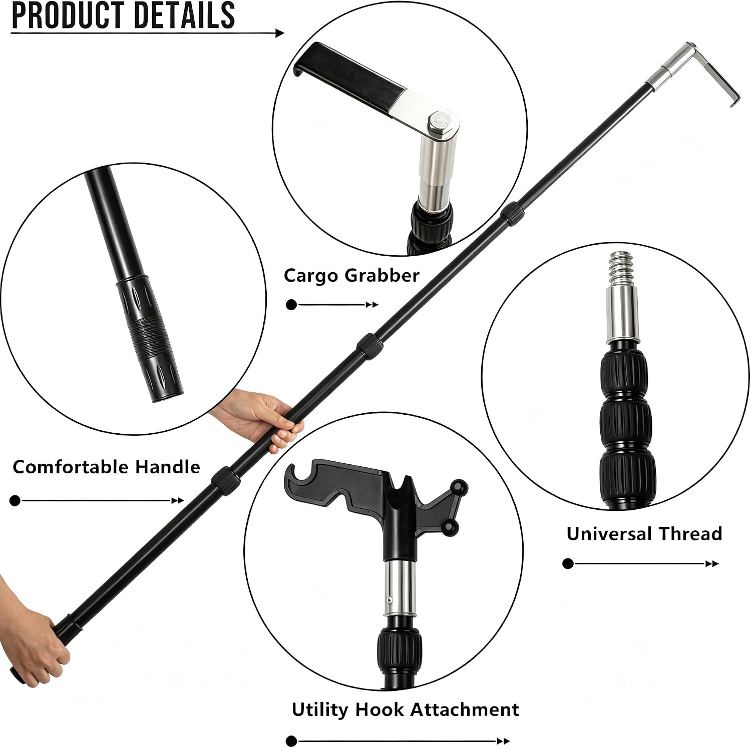 US Thread Cargo Grabber Reach Retriever Hook, 6 FT Truck bed Reach Tool