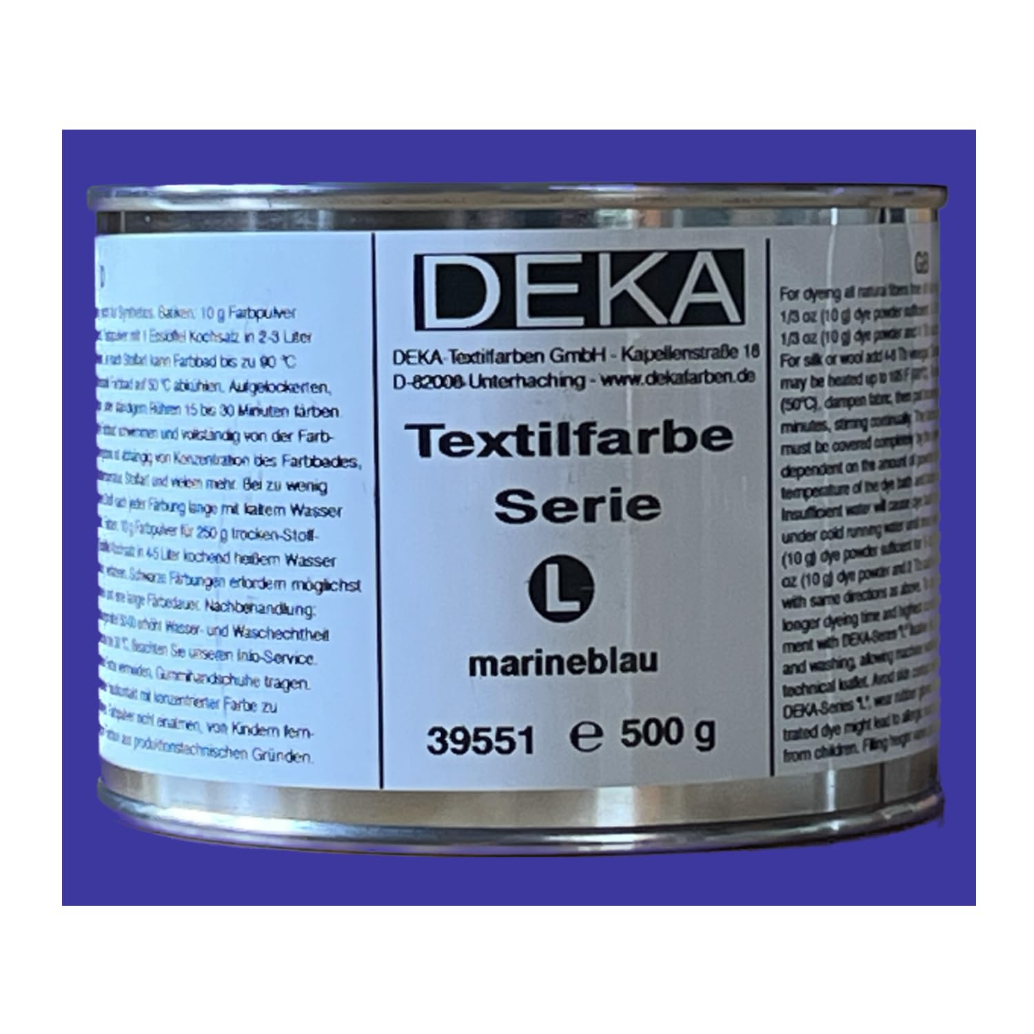 CREATIV DISCOUNT DEKA-Textilfarbe, Batikfarben, Stoff-Färbefarben, Serie L, lichtecht, 500g (Marineblau)