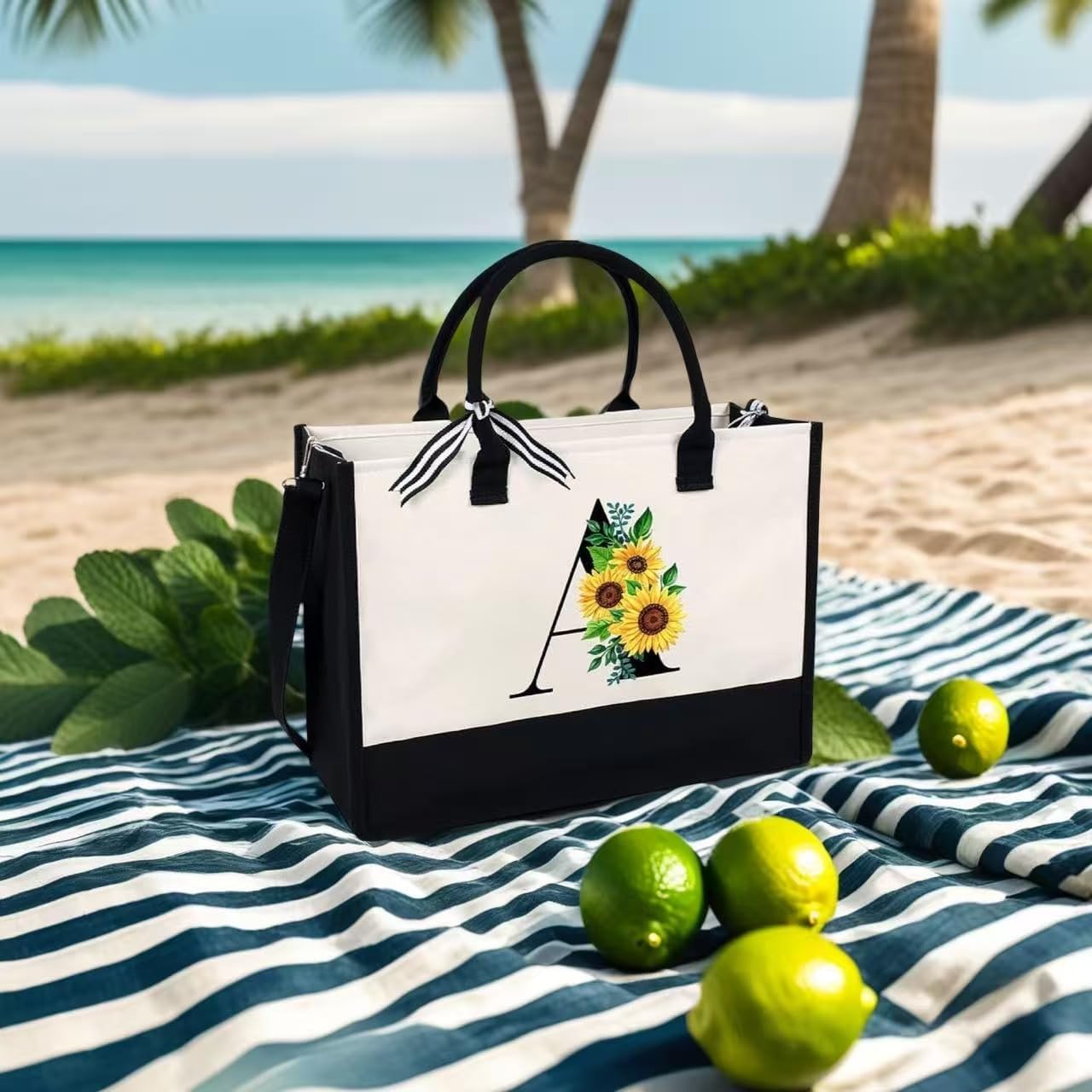 Sunflower Tote with Zipper Pocket, 13oz Monogram Tote Bags for Women, Birthday, Christmas, Teacher Gifts - Image 3