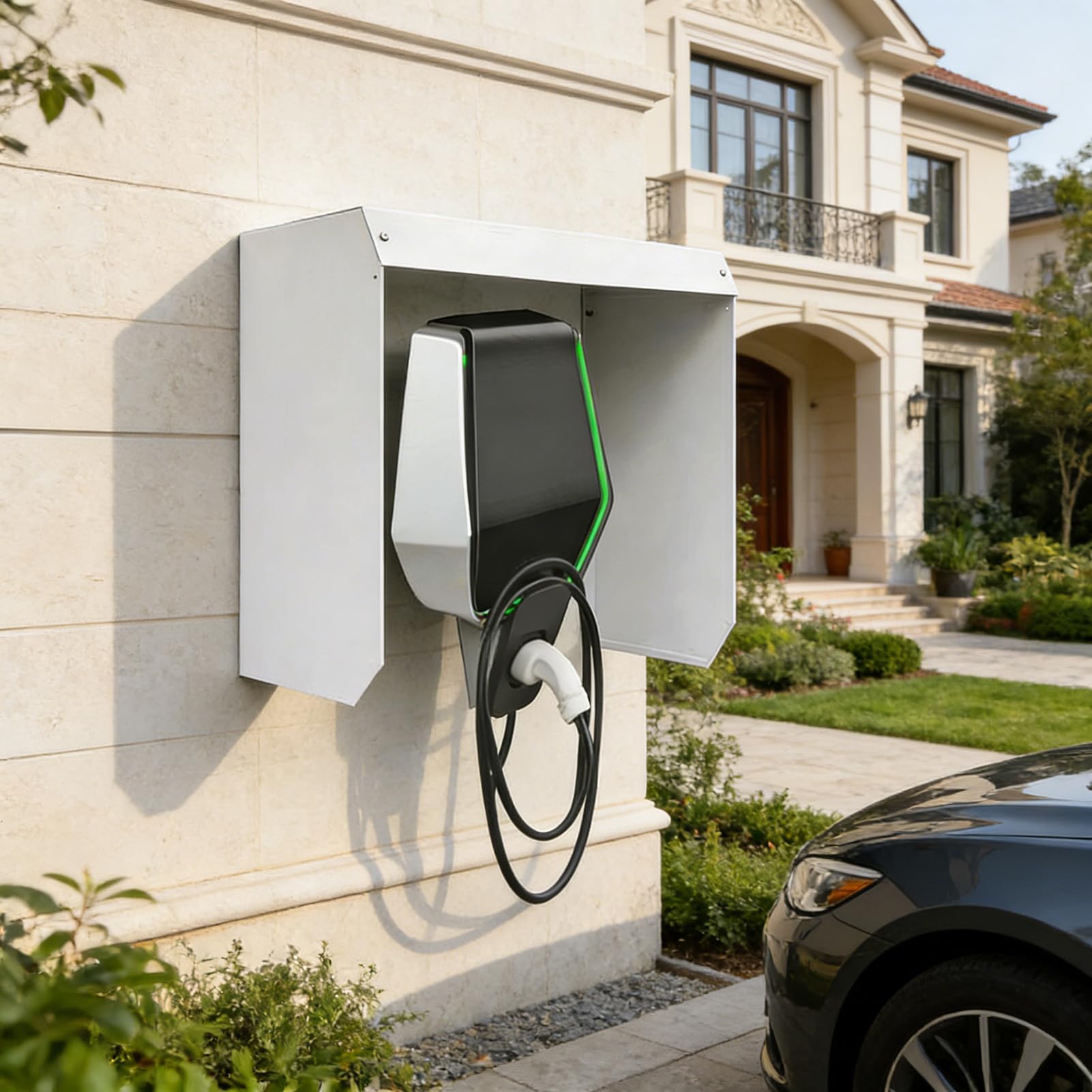 Generisch Odporny na warunki atmosferyczne uchwyt ścienny do stacji ładowania pojazdów elektrycznych, metalowy daszek ochronny do stacji ładujących, uniwersalne zabezpieczenie dostępu do gniazd
