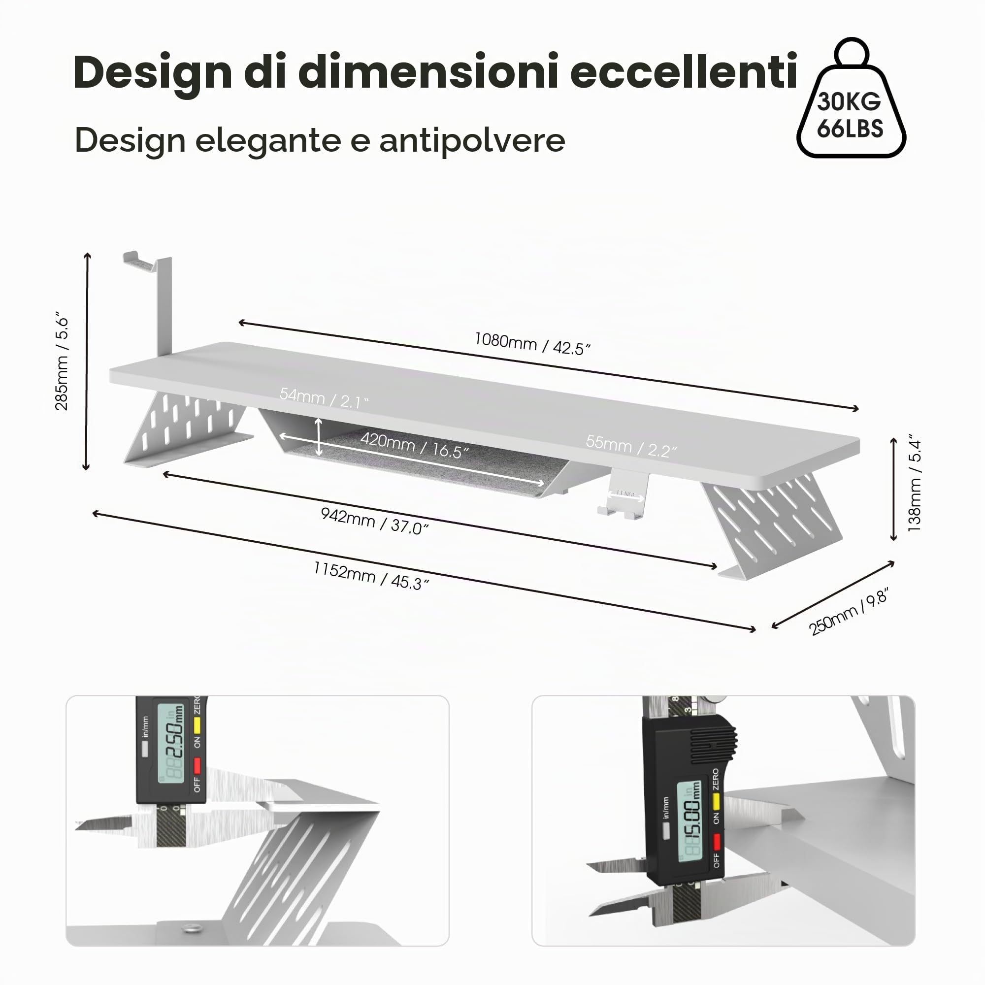 Fenge Supporto per Doppio Monitor con supporto per telefono/auricolare, Organizer Ergonomico per Scrivania per PC, Laptop Stampante, 108xW25xH13,8cm Capacità di carico 30KG (Bianco)