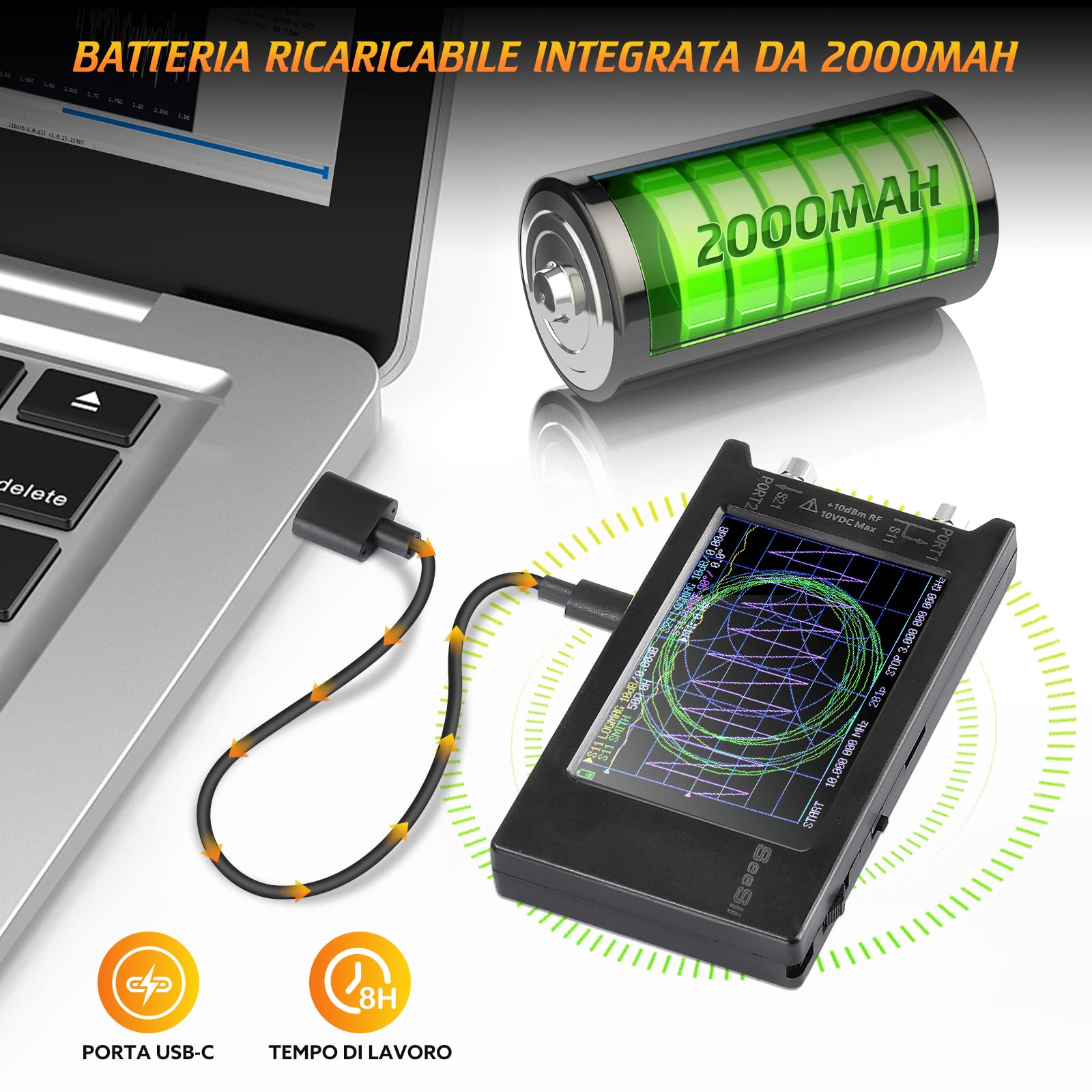Seesii LiteVNA Analizzatore di Rete Vettoriale 50kHz-6,3GHz Aggiornato, 4'' Analizzatore di Antenna con Slot MicroSD, Misurare i Parametri S HF VHF UHF SWR Ritardo di Fase Smith Chart