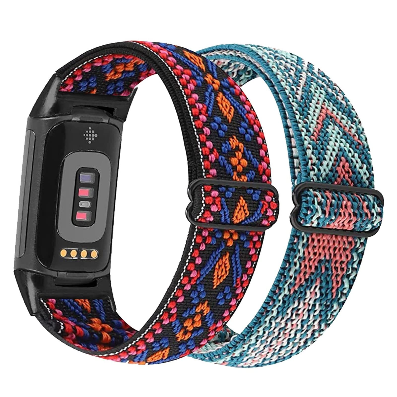 YOOSIDE 2PCS Elastic Strap for Fitbit Charge 5/ Charge 6, Soft Nylon Stretchy Loop Wristband Strap with Adjustable Buckle for Fitbit Charge 5 Advanced Tracker