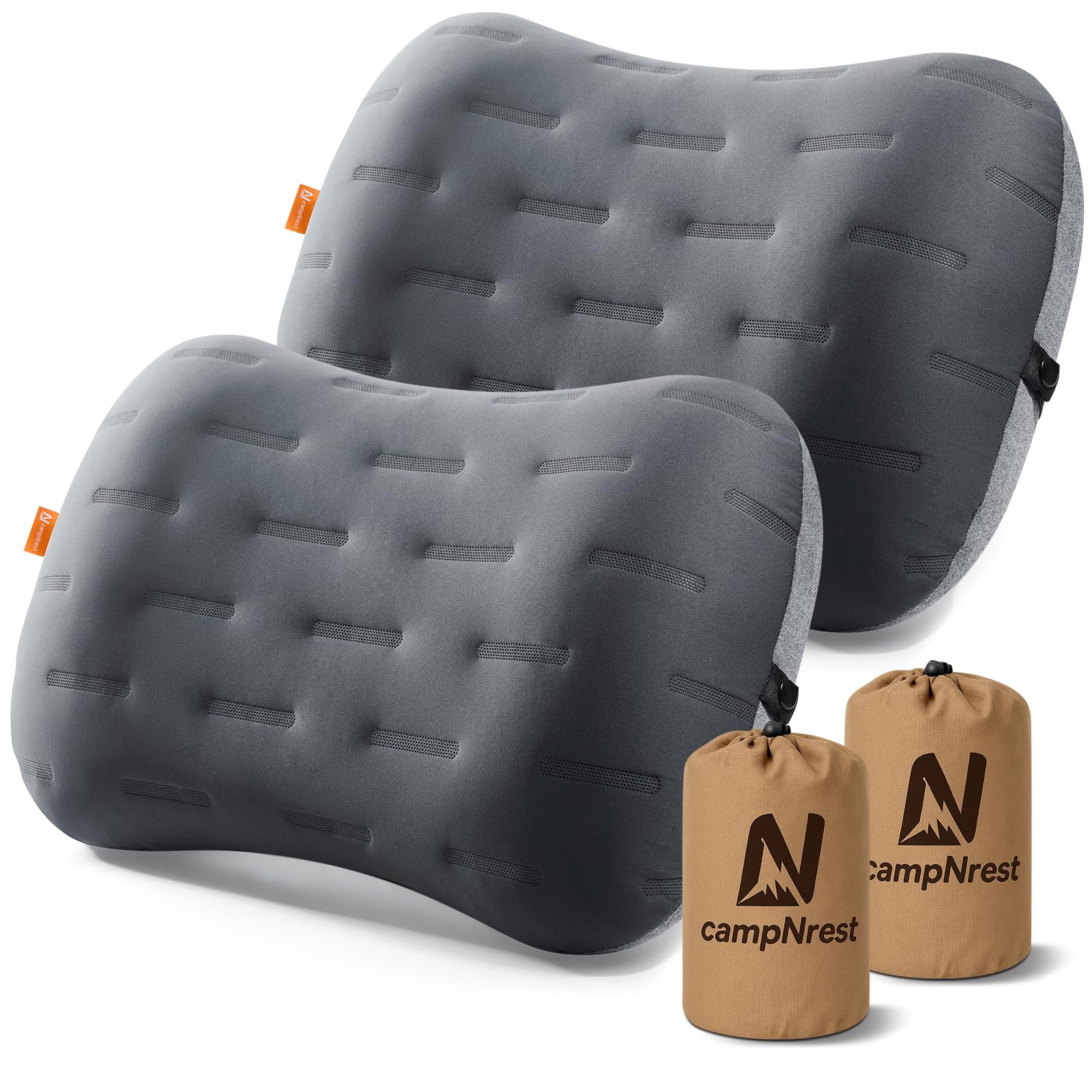 Photo 1 of Inflatable Camping Pillow - Ultralight Compact Air Pillow for Travel, Backpacking & Hiking - Ergonomic Neck & Lumbar Support - Portable Inflatable Pillow with Removable Washable Cover - (Grey 2 Pack)