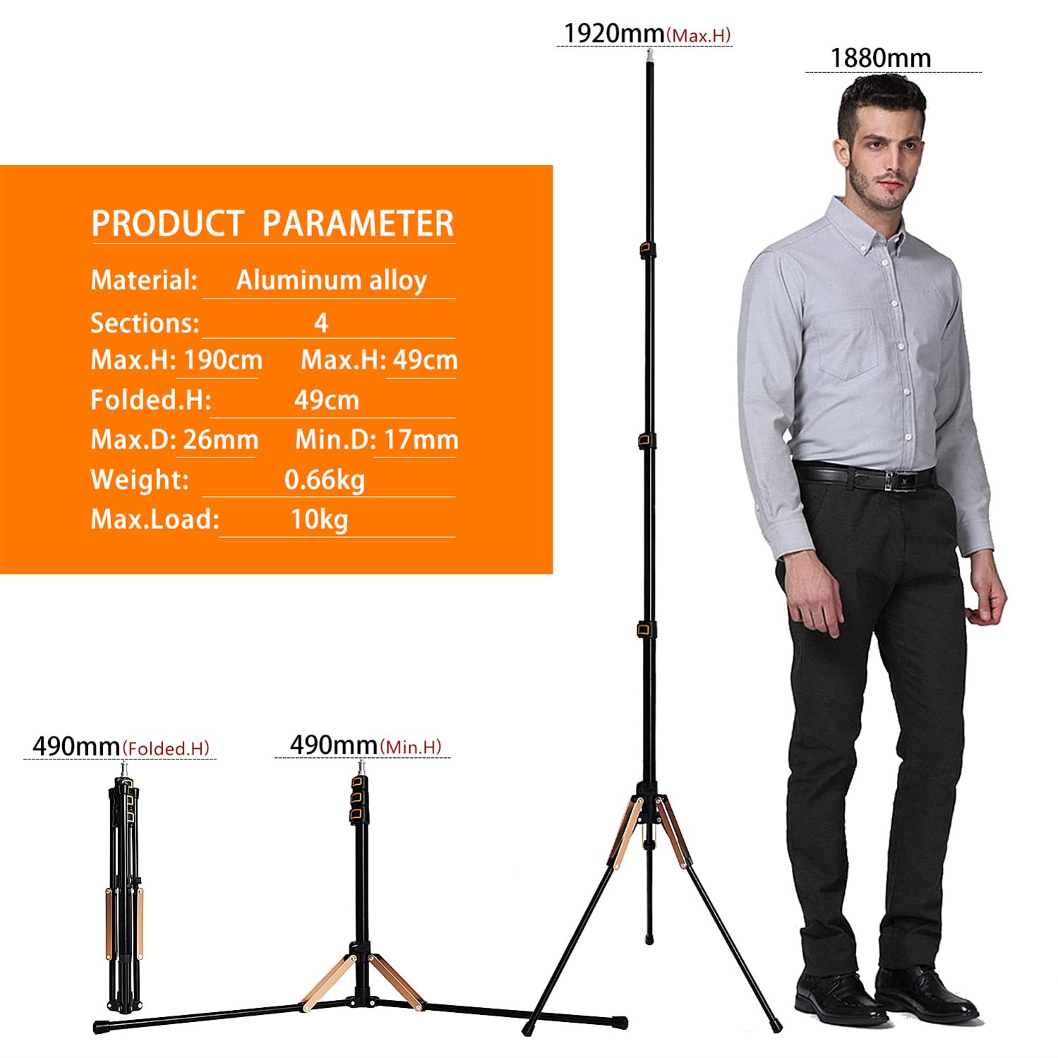 FOSOTO Lampenstativ 192cm faltbar Lichtständer Lichtstativ aus Aluminium Kompaktes Leichtes Lichtstativ Traglast 4kg für Fotostudio Beleuchtung Blitzlicht Fotografie mit Tasche