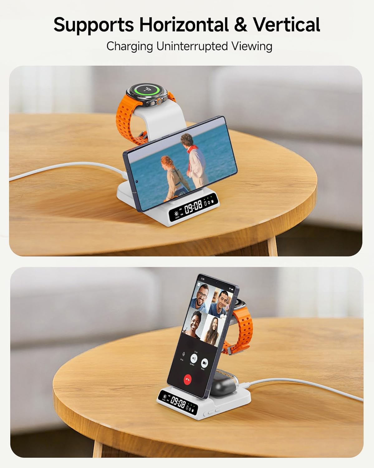 Wireless Charger for Samsung Devices, Wireless Charging Station for Galaxy S25 Ultra/S25+/S25/Z Flip7/Z Fold/S24 Ultra/S23/S22/S21, for Galaxy Watch 8/8 Classic/7/Ultra/6/5 Pro (White)