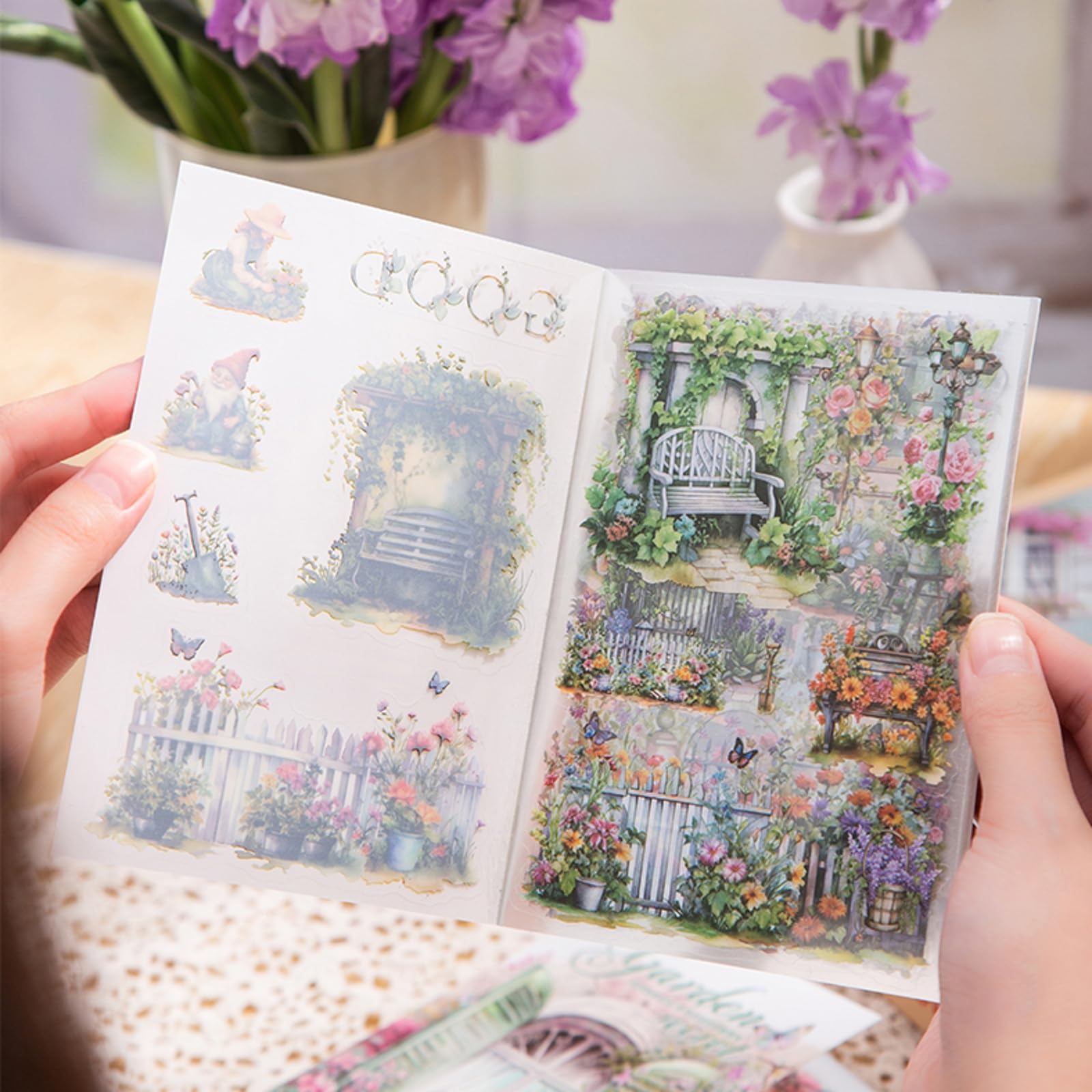 TIAMECH Quiet Time Sticker Book - Orchids Series, 20 Sheets PET & Washi Stickers For Journaling