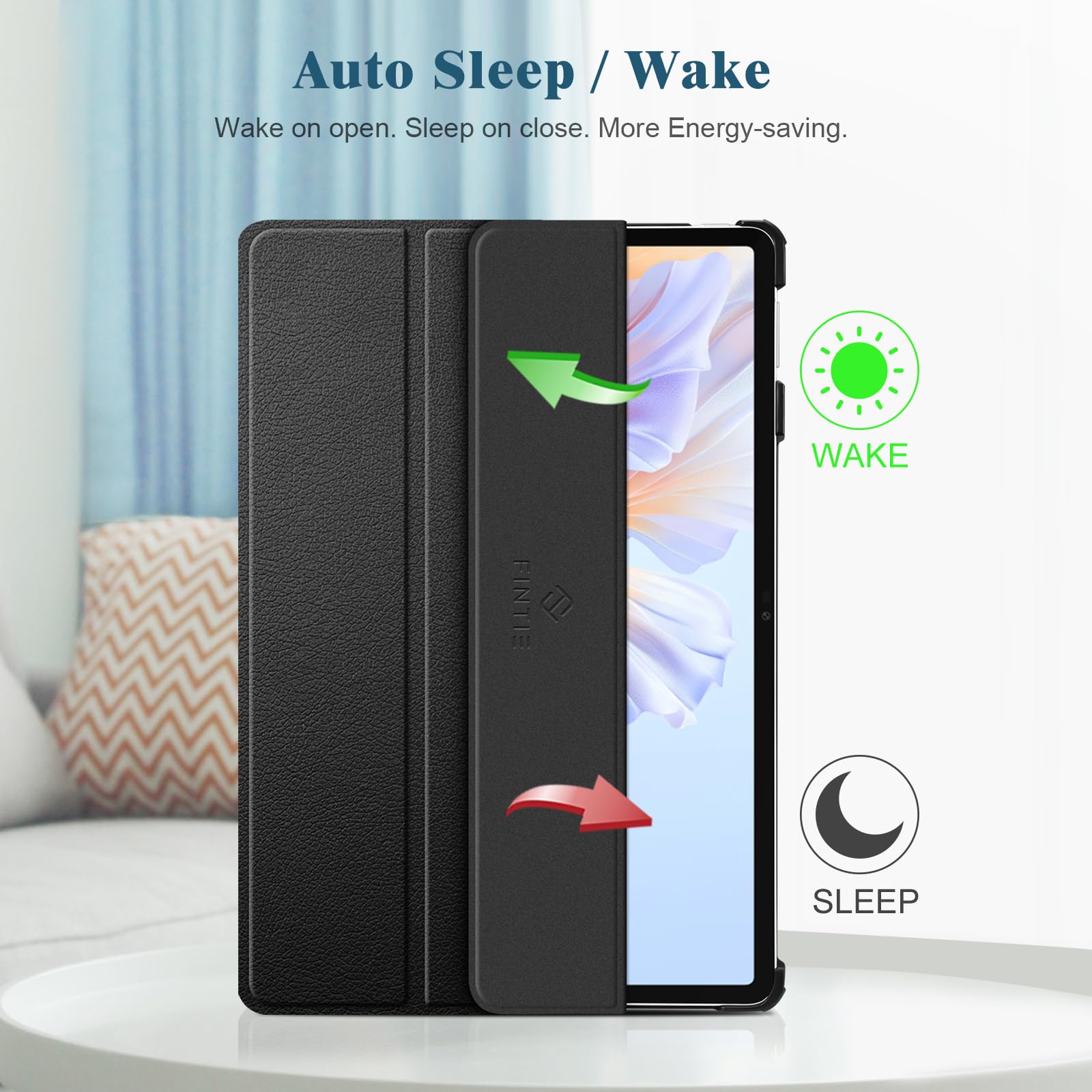 Fintie etui do Honor Pad V9 11,5" 2025, ultra cienkie etui ochronne ze sztucznej skóry z funkcją automatycznego budzenia snu i podstawką, czarne