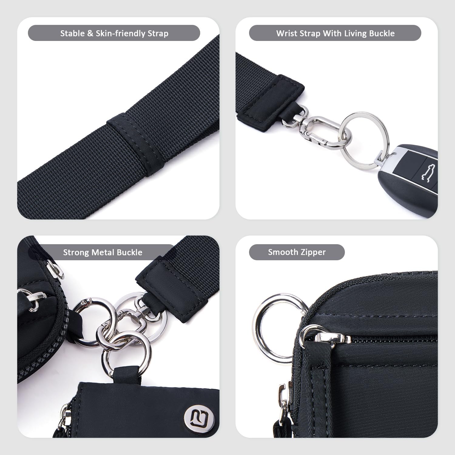 POIUGOYA Nylon Wristlet Wallets, Dual Pouch Keychain Wristlet Wallet, RFID Small Wallet With Coin Pouch,ID Window For Travel thumbnail