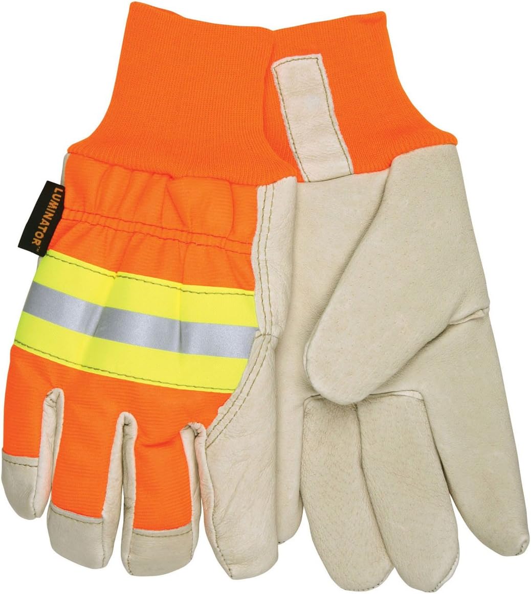 MCR Safety 3440M Luminator Grain Pigskin Thermosock Lining Driver Men's Gloves with Wing Thumb, Cream/Orange, Medium , 1-Pair, 1-Pair
