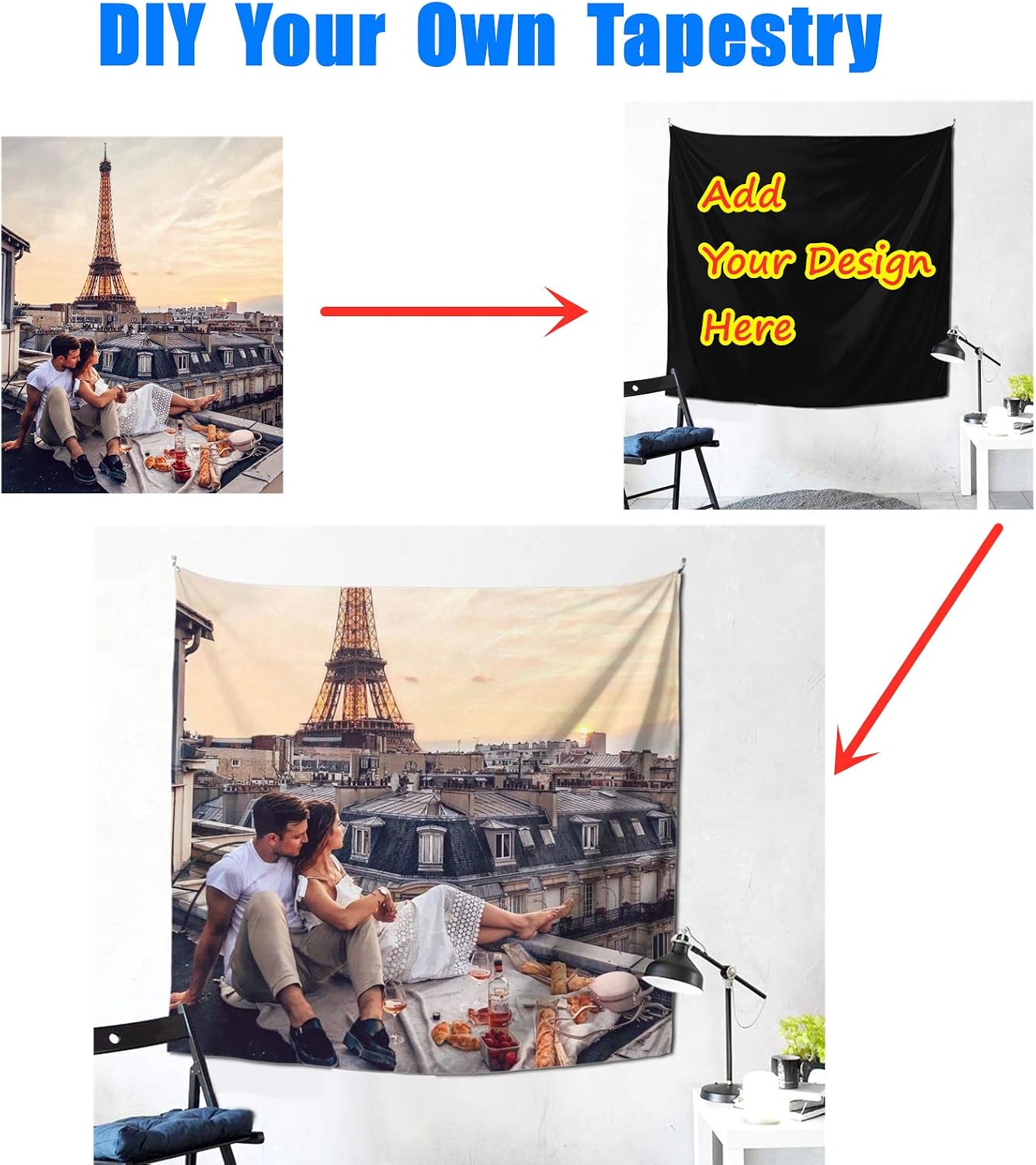 EAQ Custom Tapestry Customized Your Own Tapestry from Photo Customize Wall Tapestries Home Decorative Hanging Art for Wedding, Family, Memorial Gift