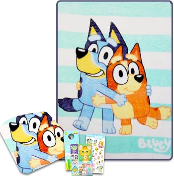 Bluey Blanket for Boys and Girls - Bundle with Soft Plush Raschel Blanket, Stickers, and More for Toddlers and Kids | Bluey and Bingo Throw 40"x50" Twin/Full