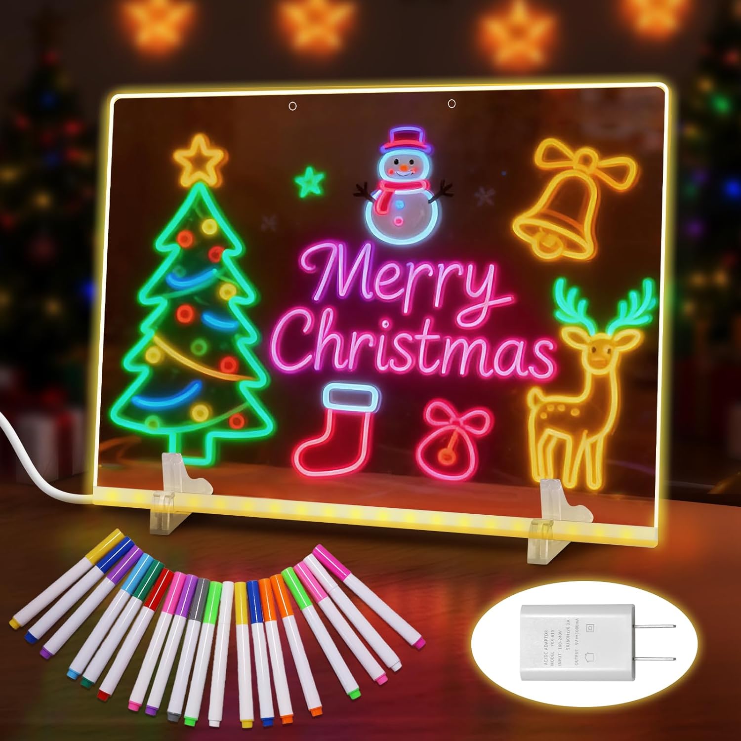 20 Inch, 19 Highlighter,Led Note Board with Colors for Kids,4Modes&7Colors Lumiboard Led Drawing Board for Kids,Light Up Sign,Acrylic Dry Erase Board with Stand,Adapter,Hanging Chain,Spray Bottle