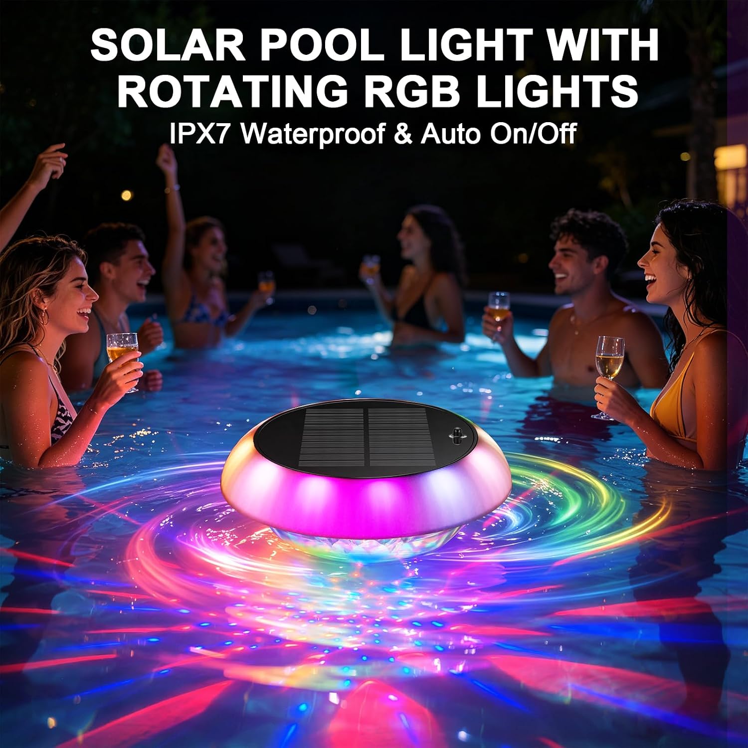 Solar Floating Pool Lights, 360° Rotating Underwater Light Effect | Solar Pool Lights for Above Ground Pools with Remote,Waterproof Pool Floating Lights, 42 Color Changing Lighting, Auto On/Off