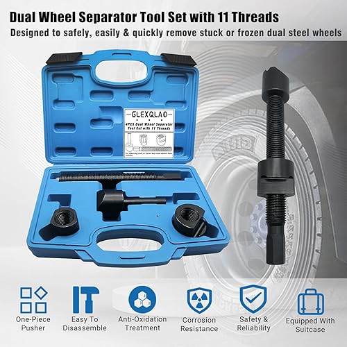 Miniatura 2 de Juego de herramientas separadoras de doble rueda con 11 hilos, kit de extracción de cubo de rueda empujador de una sola pieza compatible con la