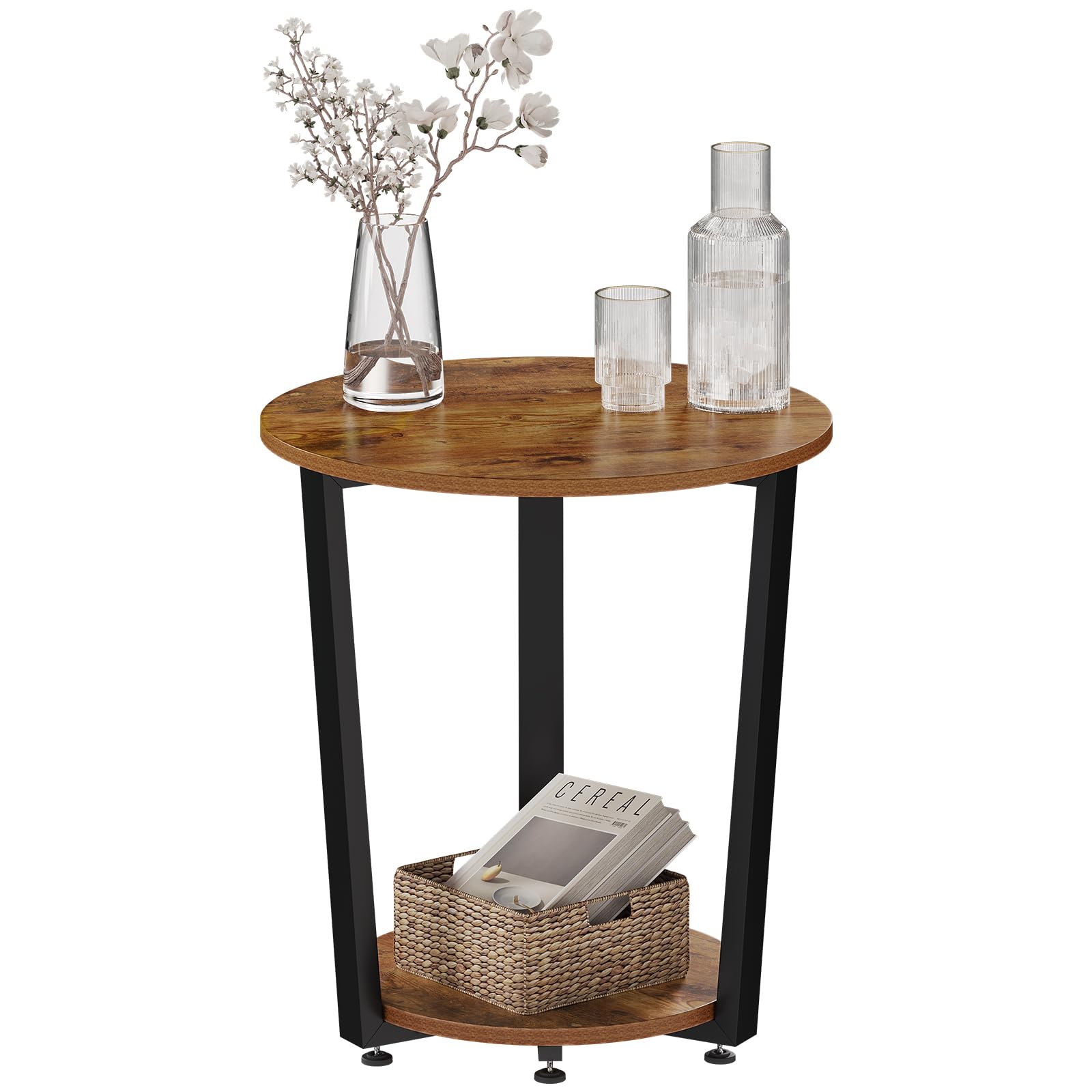 WOLTU Couchtisch rund, Beistelltisch modern, Wohnzimmertisch klein, Sofatisch mit 2 Ablagen, Wohnzimmer Tisch für Couch, Nachttisch, mit Stauraum, aus Holzwerkstoff, Vintagebraun, BTS13shm