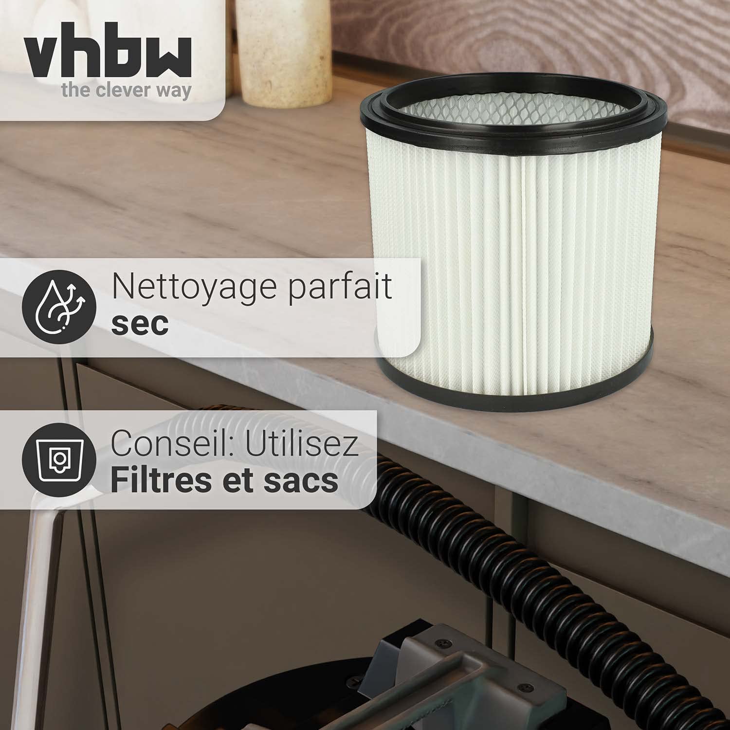 vhbw 2x filtre plissé compatible avec Parkside PNTS 30/7(E/S) | 30/8(E/S), 30/9(E/S), 35/5(E/S) aspirateur - blanc