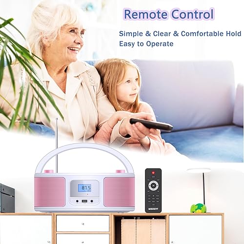 Miniatura 3 de Boombox reproductor de CD portátil con Bluetooth, radio FM estéreo, control remoto, entrada USB y conector de auriculares AUX de 0.138 in,