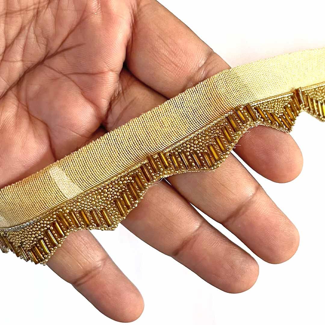 nalki Pipe lace Border for Fancy Suit, Decorative Saree and Dupatta, Luxury Lehnga and for The Home Decoration DIY Craft Bronze Pipe with Bronze moti