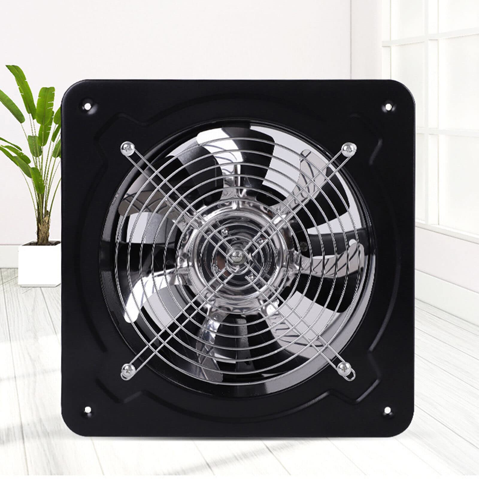 Ventilateur extracteur mural axial industriel - Ventilateur de ventilation - Ventilateur de ventilation - Ventilateur de fenêtre - Pour toilettes, salle de bain, cuisine - 200 mm - Noir
