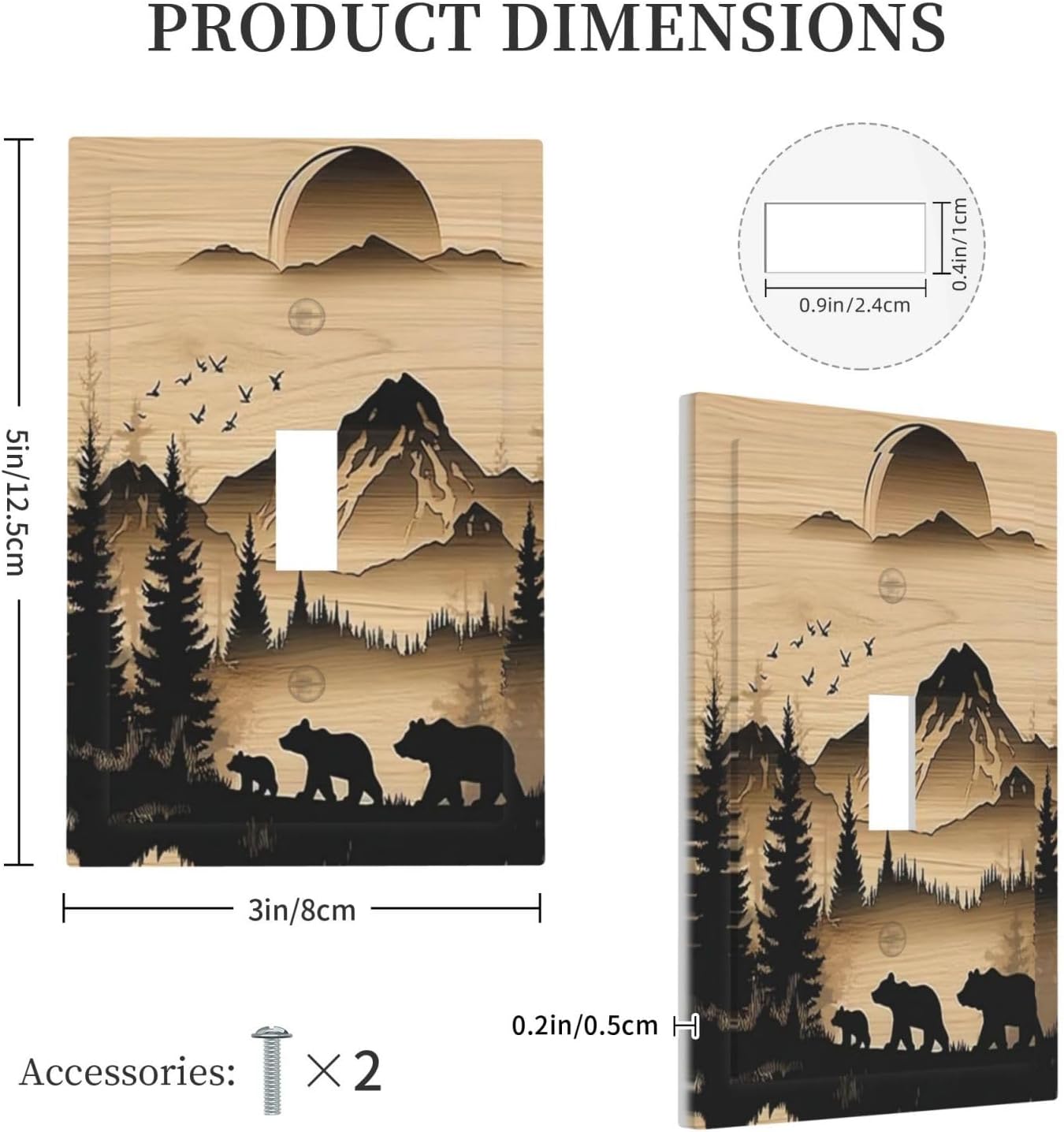 Rustic Pine Tree Bear Wood 1 Gang Single Toggle Light Switch Cover Farmhouse Mountain Country Wall Plate Faceplate Decorative Lightswitch for Kitchen Bedroom Mid Size