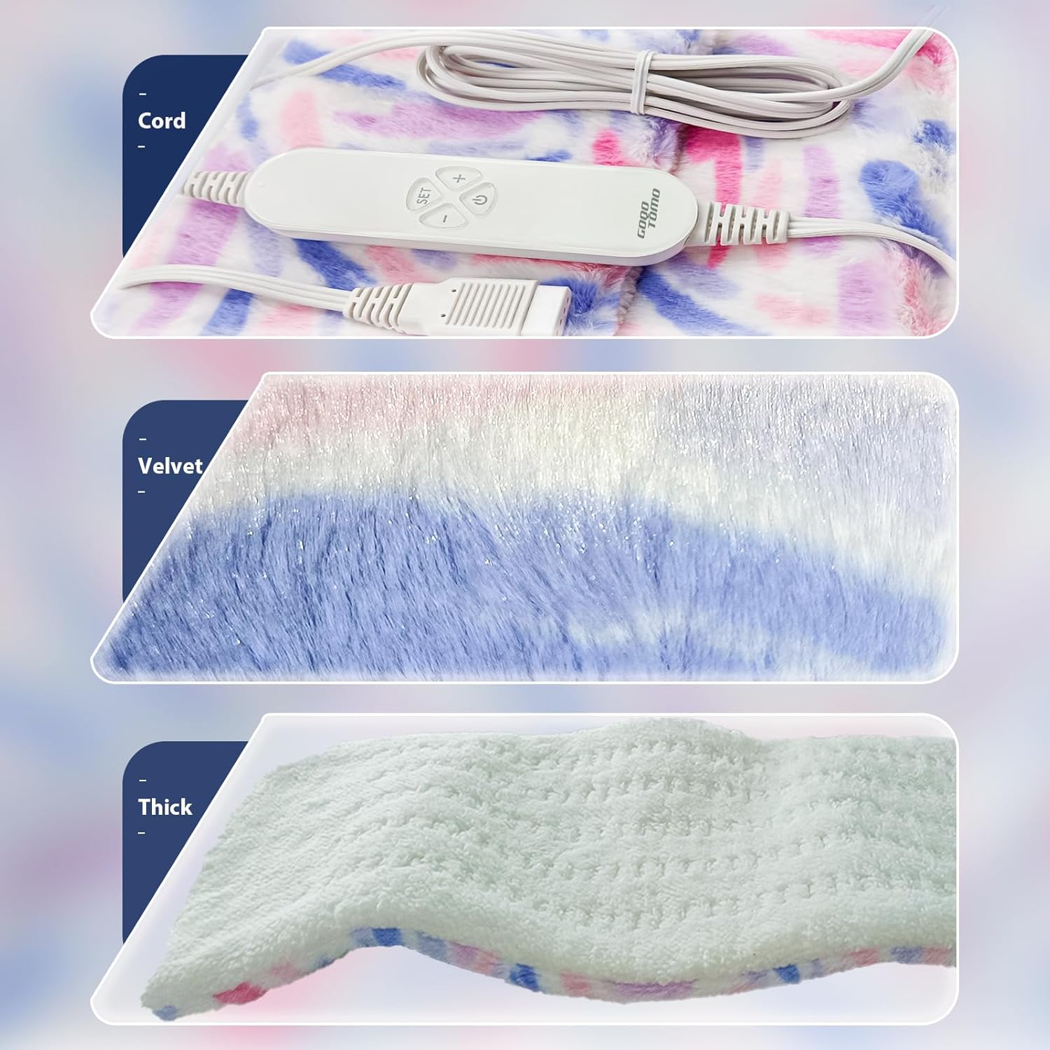 GOQOTOMO Plume Heating Pad for Back Pain Relief- 12" x 24"12 Heat Levels, 8 Timers Stay on, Holiday Gifts for Women, Machine Washable -FWF (Pink) - Image 5