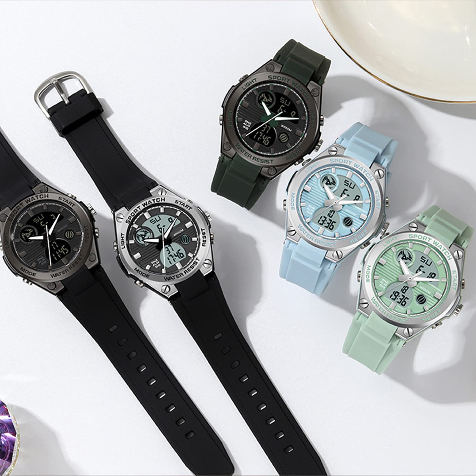 Orologio digitale da donna con cinturino in silicone impermeabile da 50 m, orologio digitale per ragazza ragazzo analogico digitale con allarme data LED per bambini elettronico