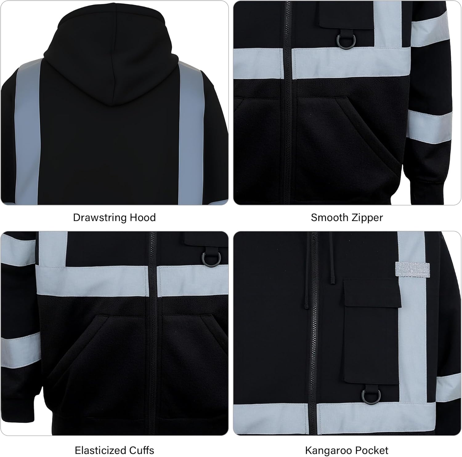 PAFESTER Men's Fleece Safety Hi Vis Lightweight Jacket Reflective Visibility Hooded jacket Bomber Jacket with Pockets Zipper